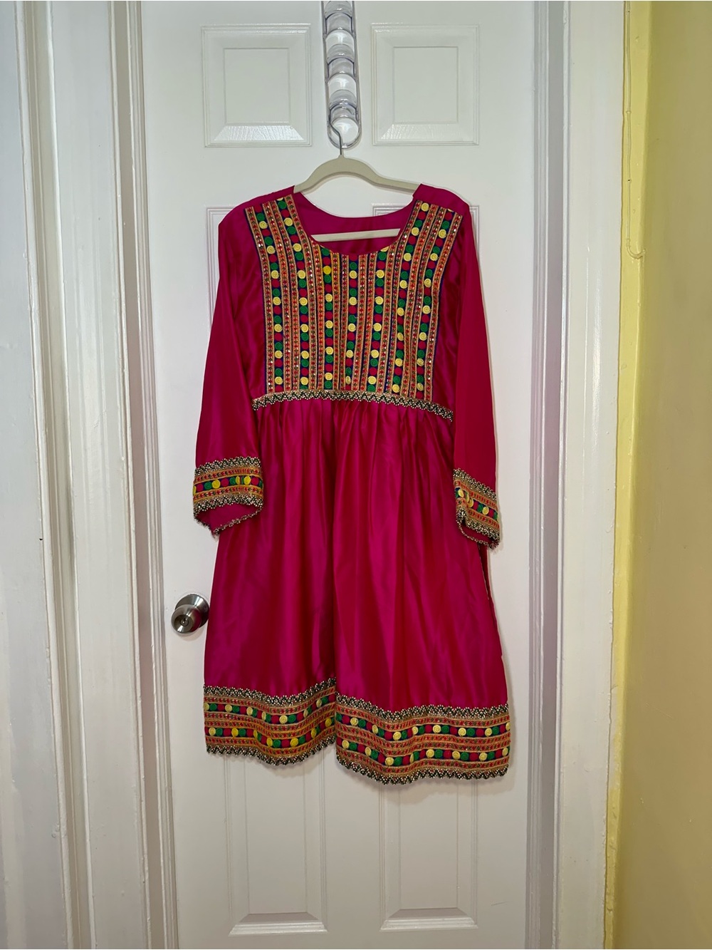 Afghan Traditional Fuchsia Pink 3-Piece Dress Set | Dress, Pants & Scarf